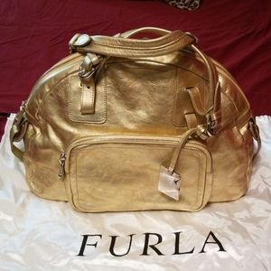 Furla Lrg Dome Shape Gold Leater Satchel